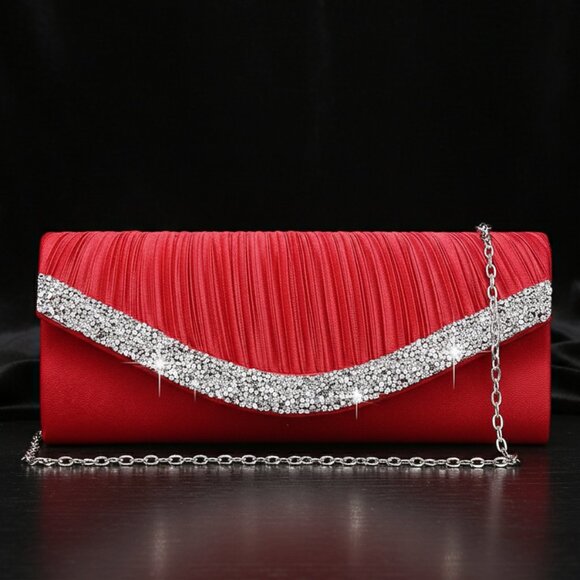 Evening Clutch Crossbody Bag Red Purse Wedding Handbag Party Prom Bridal Gift - Picture 6 of 10